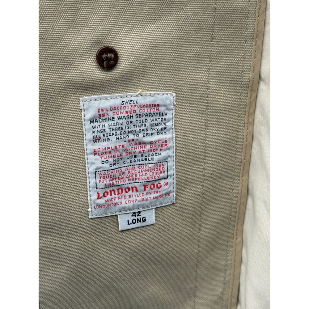 Vintage London Fog Mens Trench Coat Tan Beige 42 Long Western Yoke Car Coat - Picture 2 of 7